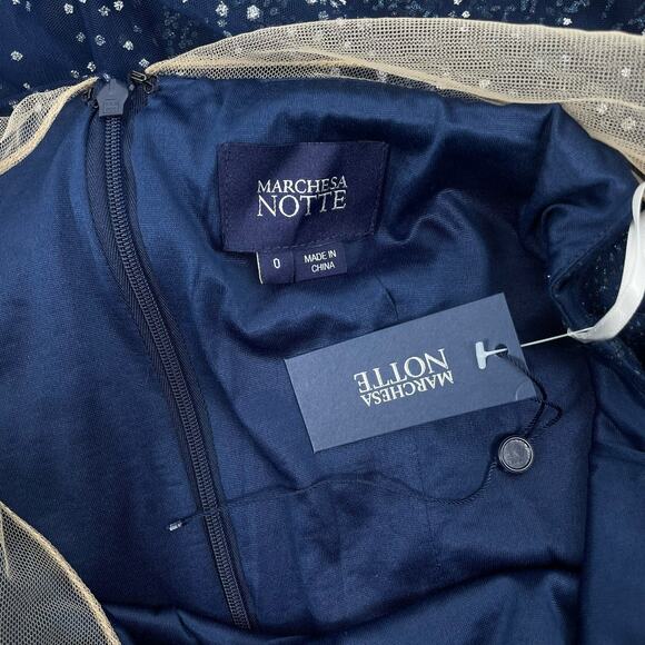 Marchesa Notte Tulle Overlay Cape Embellished Gown Blue Size 0 - Picture 11 of 11